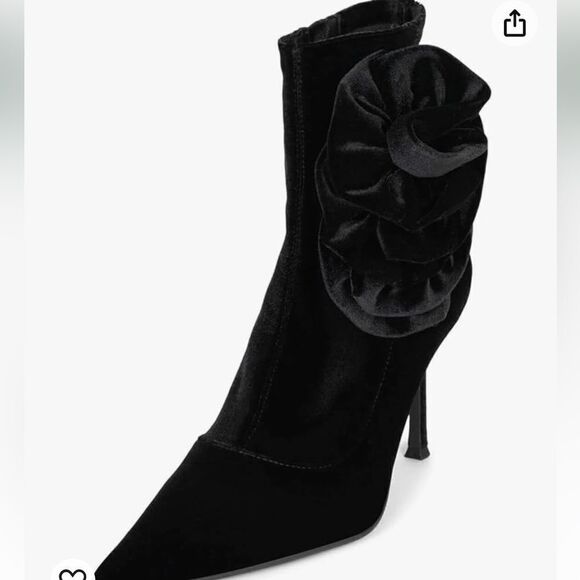 Jeffrey Campbell FLORETTE Black Crushed Velvet Stiletto Ankle Boots Flower 9.5 - Picture 2 of 9